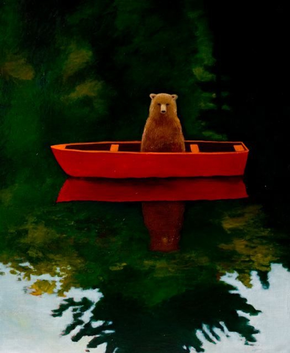 oil on linen 2009 48'x40'

A reflection in the water at Lac la Belle, a red boat, a bear. 
  
Private collection.  Because I have had so many requests for copies of this painting, I now have
prints available.