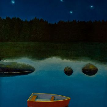 oil on linen 36'x48''
This painting was done after a trip to Isle Royale, remembering the sense of peace and quiet under the stars.  It was used for the cover of the book, Naked in the Stream: The Isle Royale Stories.

private collection