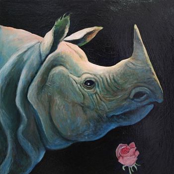 oil on panel 2017  20x20''
Done out of concern for the disappearing of the rhinos due to poaching.  They are beautiful animals.

private collection