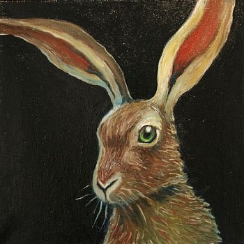 oil on canvas 12x12''

Aino's drowning was witnessed by several animals but the rabbit was the only one willing to go and tell her mother the sad news.

private collection


